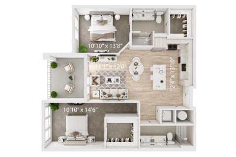 Floor plan for 2 beds, 2 baths, 1094 sqft